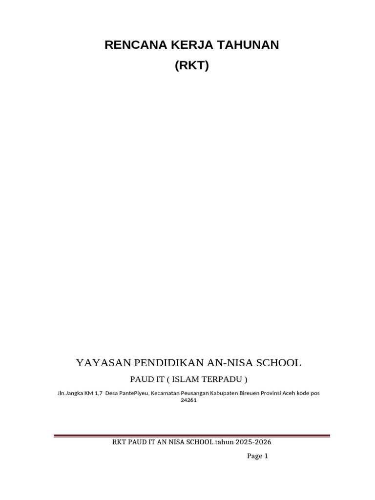 Rencana Kerja Tahunan PAUD 2025-2026 | PDF