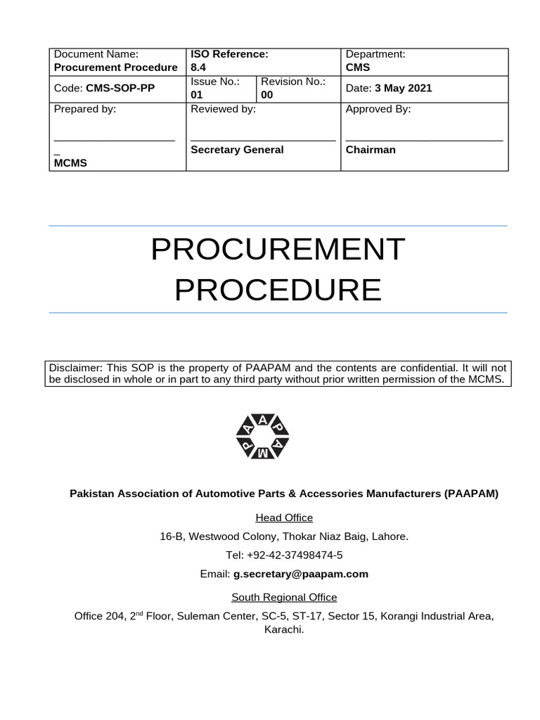 Procurement Procedure SOP | PDF | Procurement | Specification ...