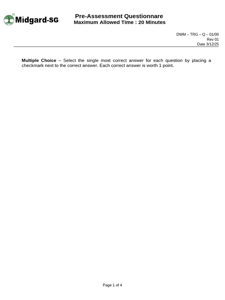 Pre Assessment For General Interview | PDF