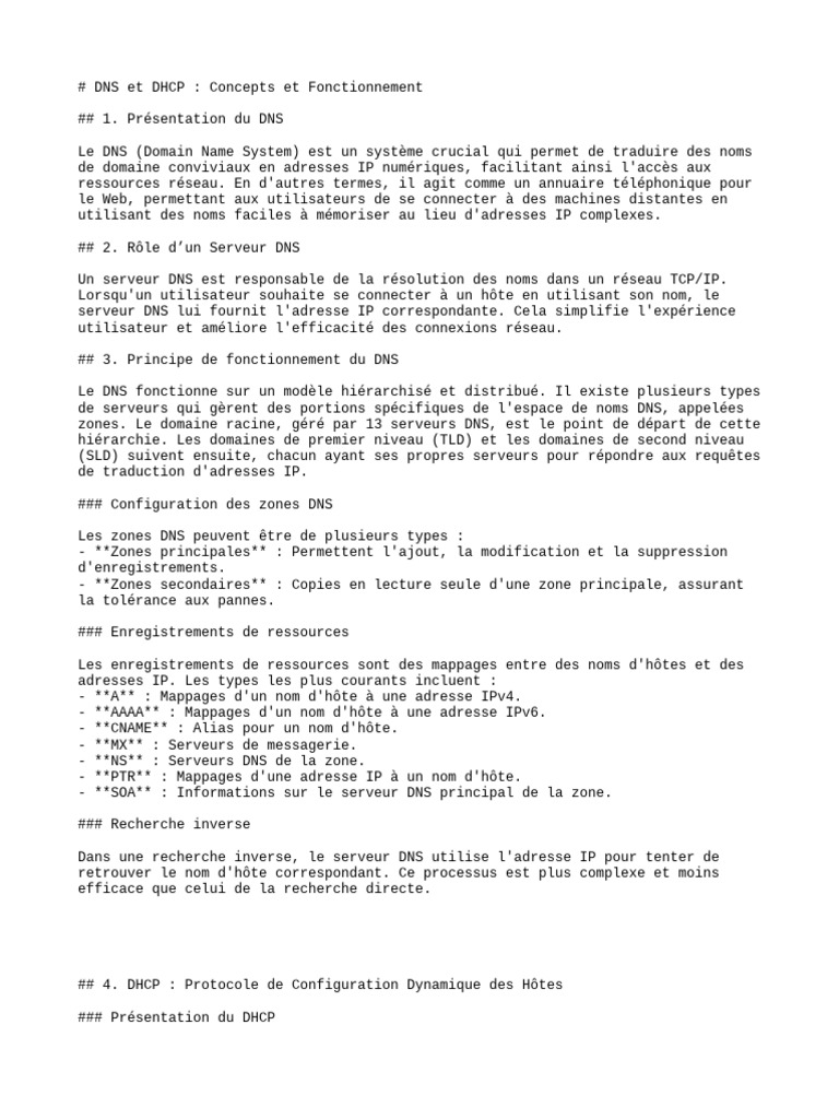 DNS et DHCP : Fonctionnement et Avantages | PDF | Système de noms de ...