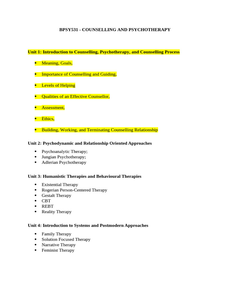 Counselling Psychology Notes Unit 1 | PDF | Psychotherapy | Mental Disorder