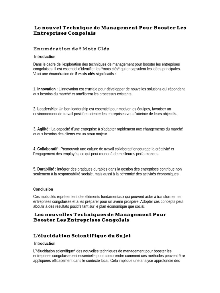 Nouvelles Techniques de Management en RDC | PDF | Innovation ...