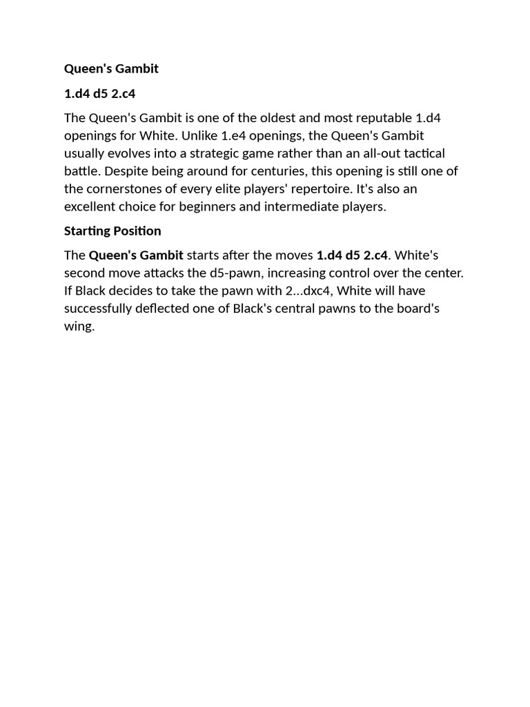 Mastering the Queen's Gambit Opening | PDF | Chess Openings | Chess