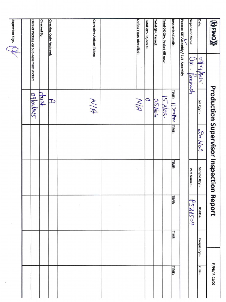 Production Supervisor Inspection Report | PDF