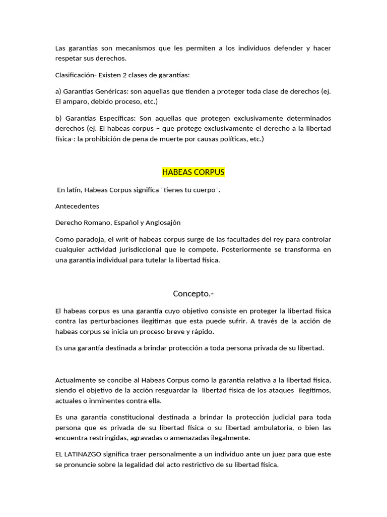 Garantías y Tipos de Habeas Corpus | PDF | Habeas corpus | Justicia