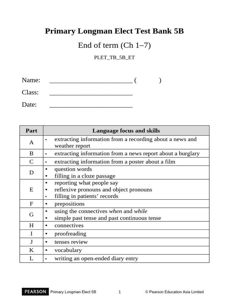 Longman Elect 5B Test Bank Overview | PDF | Linguistics