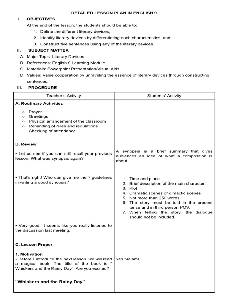 Detailed Lesson Plan in English 9 | PDF | Metaphor | Lesson Plan