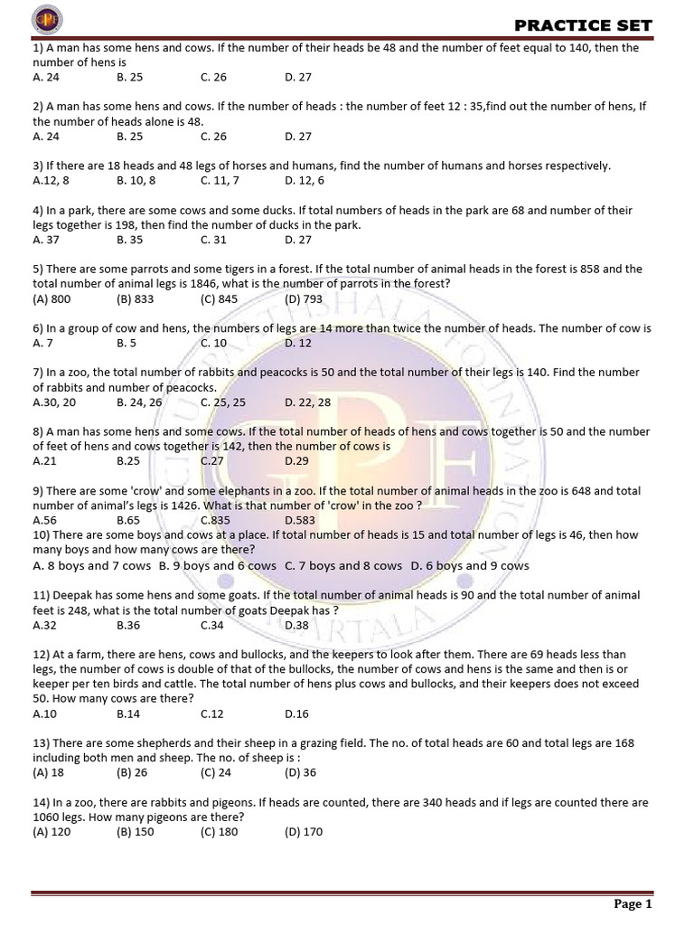 Hens and Cows Math Problems Set | PDF