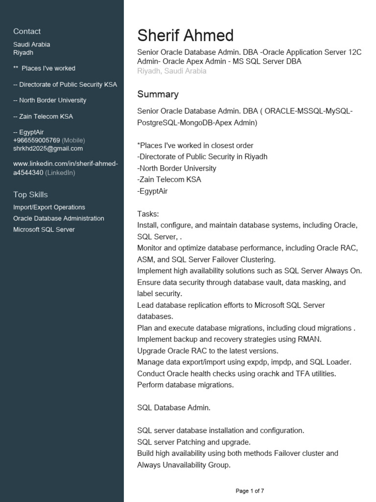 Senior Oracle - MS SQL Database Administartor 2025-1 | PDF | Databases ...