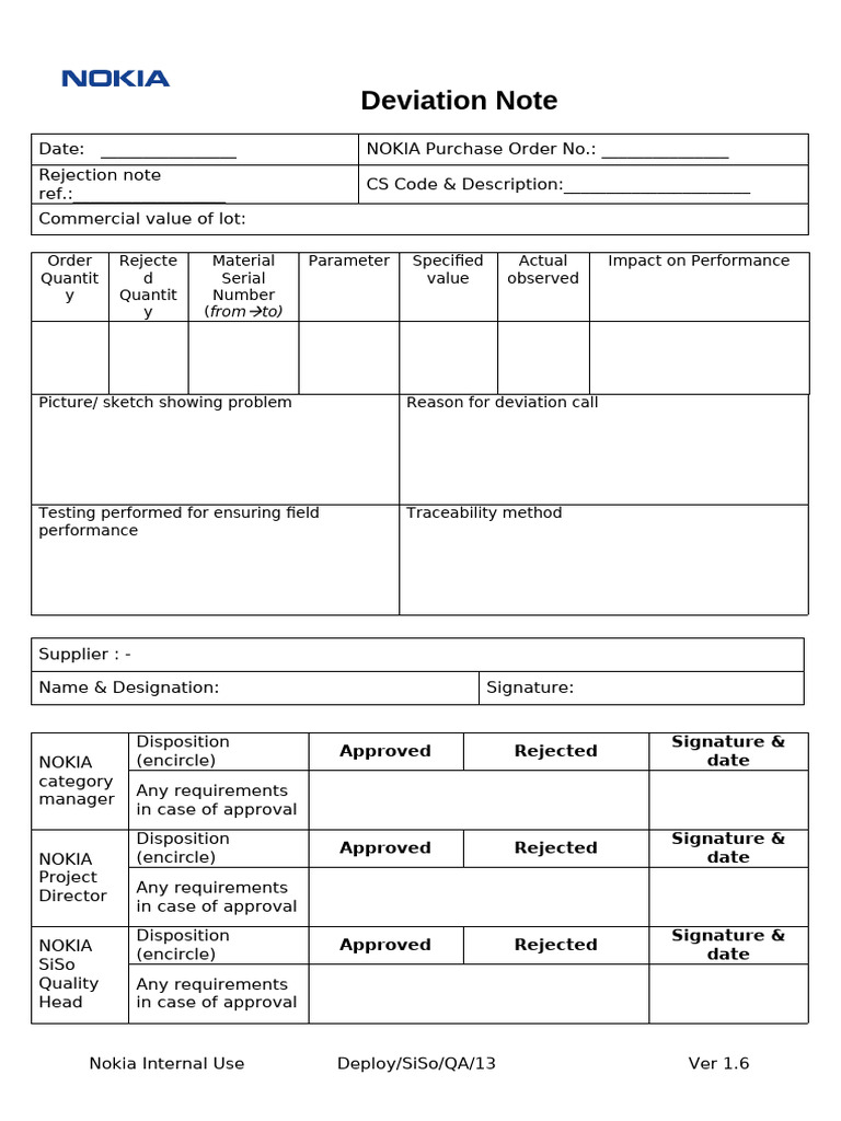 Deviation Note Format Guide | PDF
