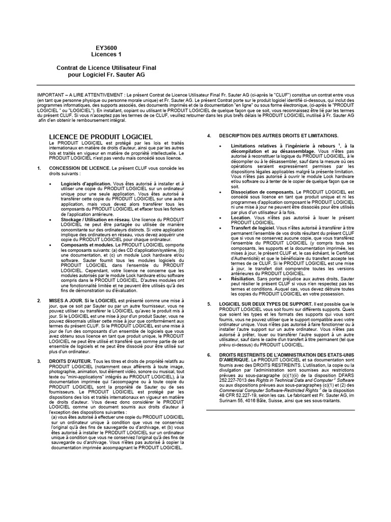 CLUF pour Logiciel Fr. Sauter AG | PDF | Logiciel | Informatique