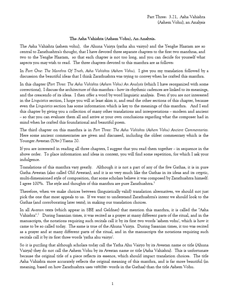 3.21 Asha Vahishta Ashem Vohu An Analysis | PDF | Grammar | Linguistics
