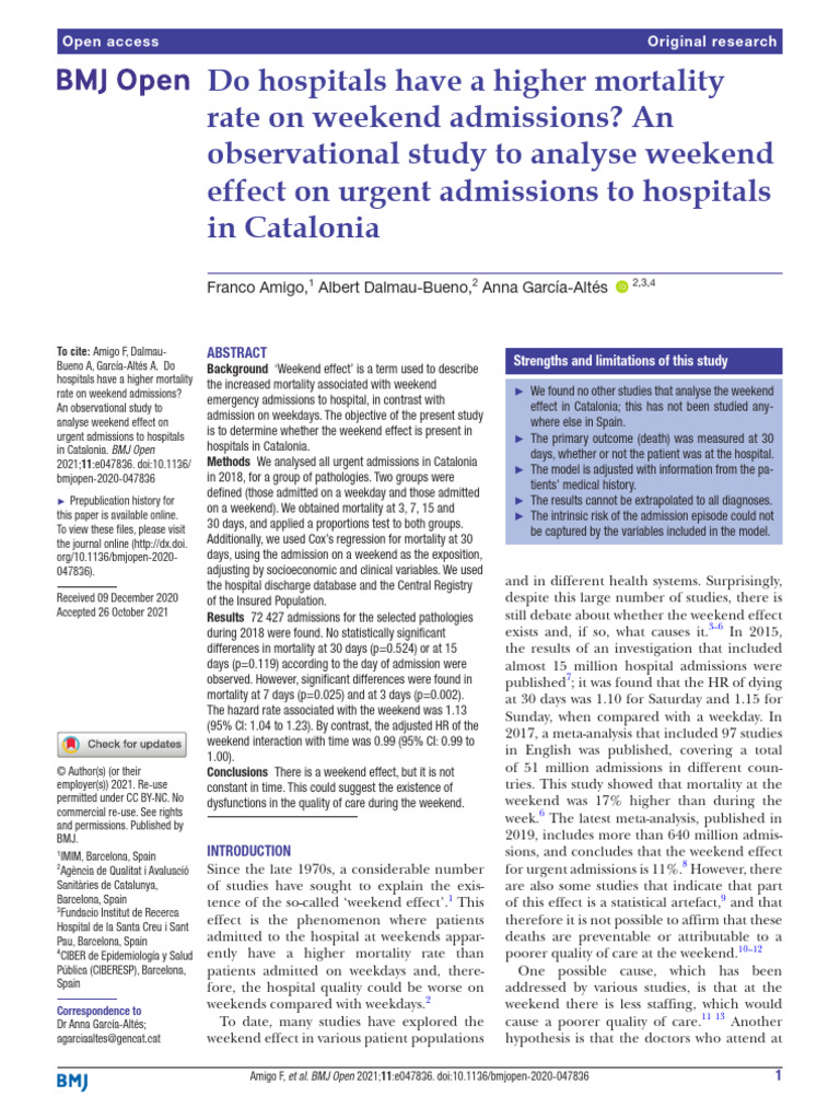 Weekend Effect on Hospital Mortality Rates | PDF | Medicine | Health Care