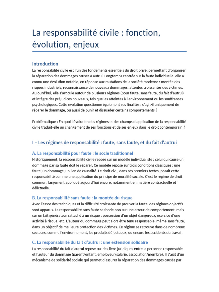Évolution et fonctions de la responsabilité civile | PDF | Risque ...
