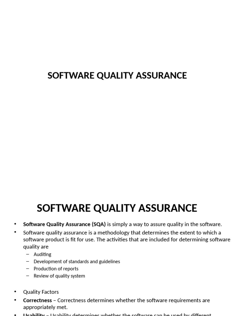 Software Quality Assurance Overview | PDF | Software Testing | Software