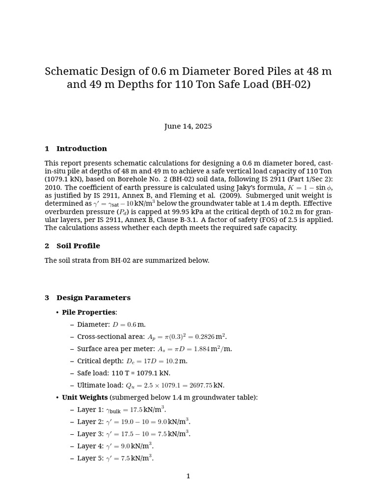 Bored Pile Design for 110 Ton Load | PDF | Deep Foundation | Applied ...