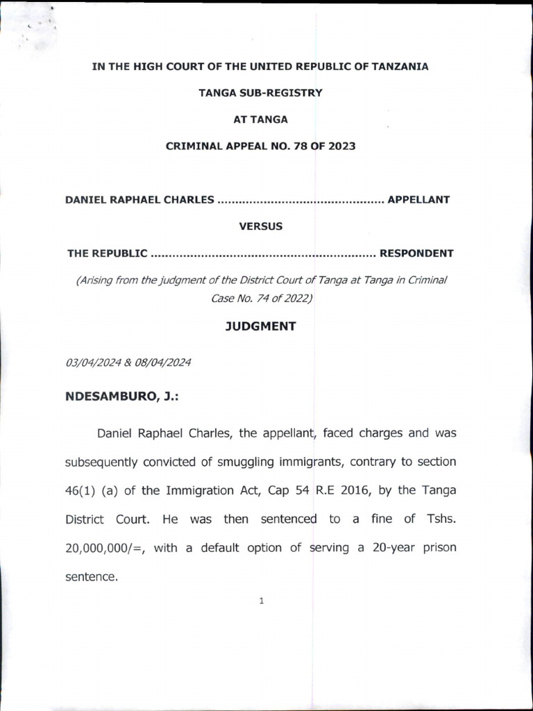 Daniel Raphael Charles Vs Republic (Criminal Appeal No 78 of 2023) 2024 ...