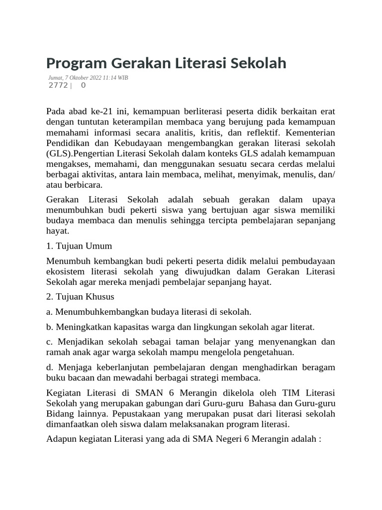 Program Literasi Sekolah untuk Siswa | PDF