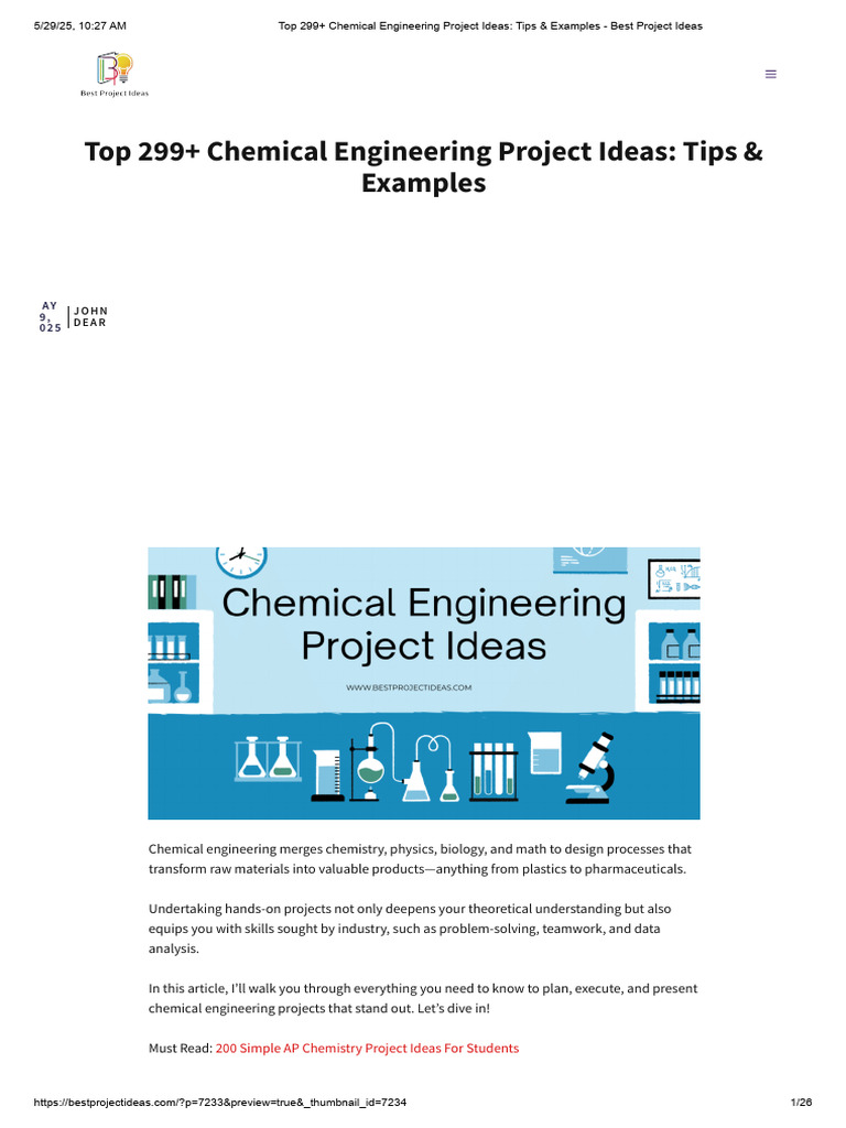Chemical Engineering Project Ideas | PDF | Catalysis | Chemical Reactor