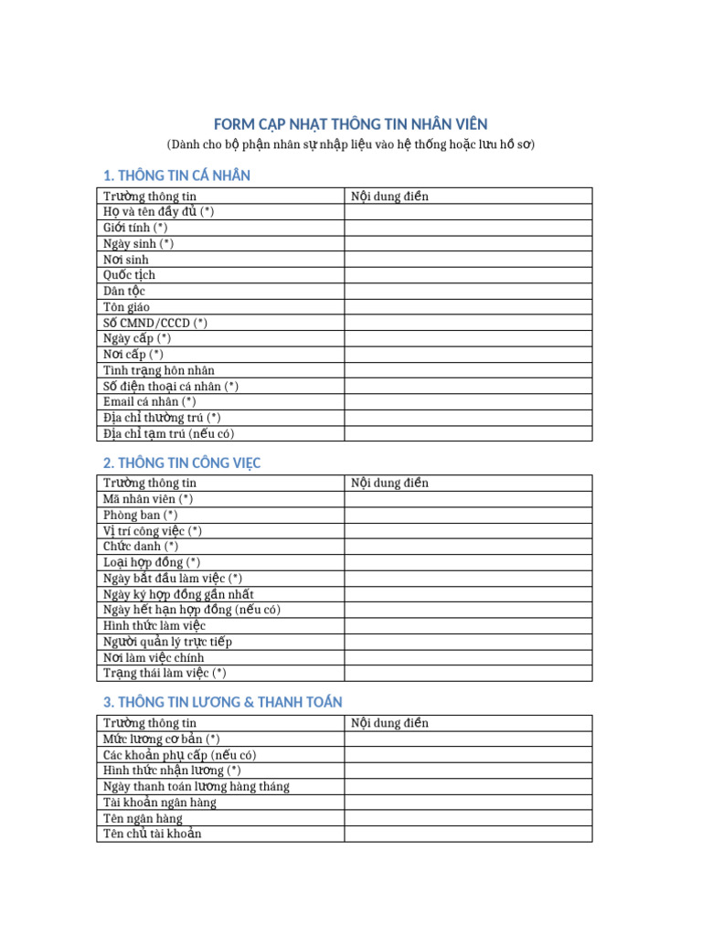 Form Cap Nhat Thong Tin Nhan Vien | PDF