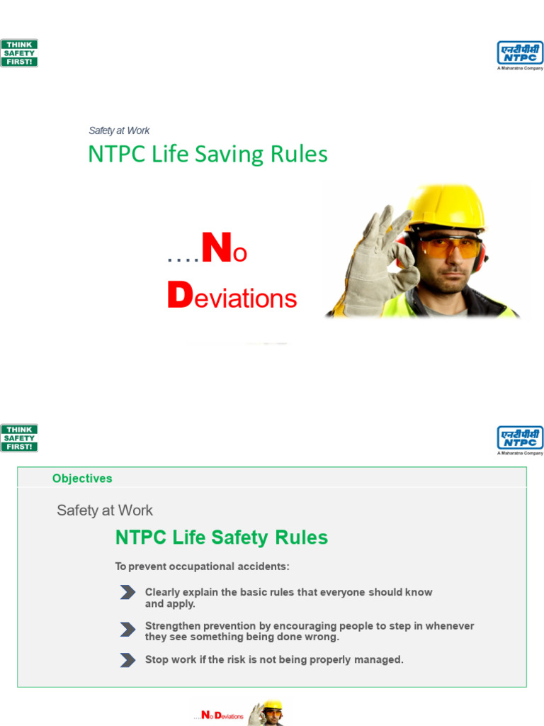 NTPC Life Saving Rules for Safety | PDF | Personal Protective Equipment ...
