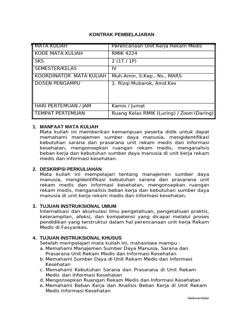 Kontrak Perkuliahan PUK Kelas RPL | PDF