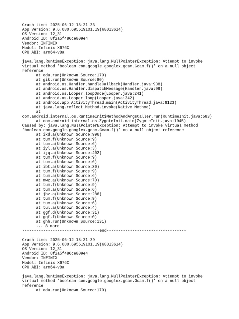 Infinix X676C Crash Report: June 2025 | PDF | Java (Programming ...