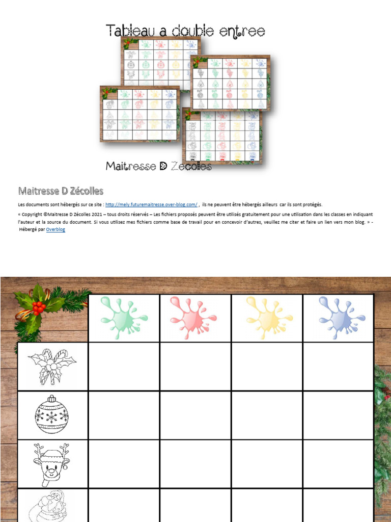 Tableau à double entrée gratuit pour classes | PDF
