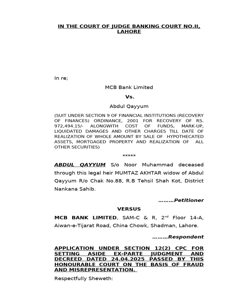 Abdul Qayyum vs. MCB Bank Limited, 12 (2) CPC - (Rana Mudassir Azam ...
