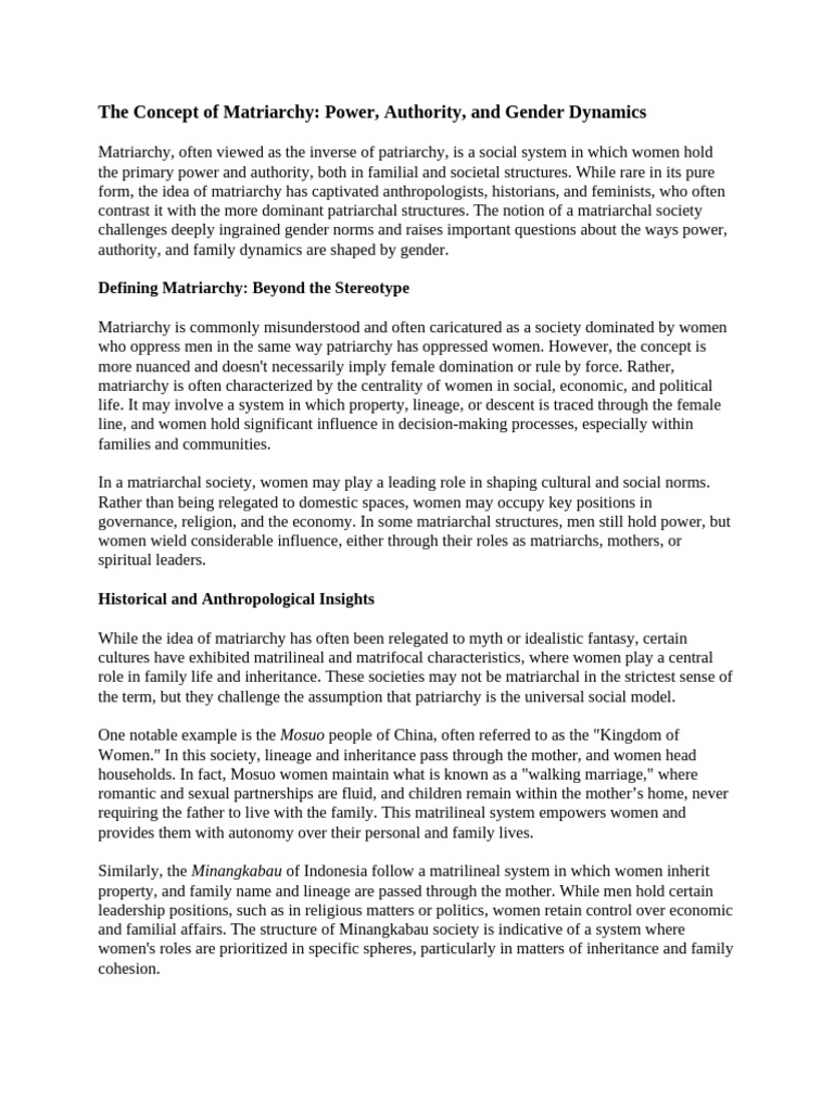 Understanding Matriarchy: Power Dynamics | PDF | Matriarchy | Patriarchy