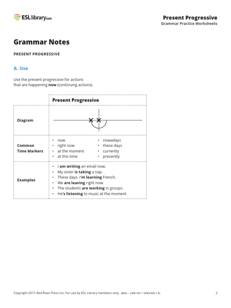 Present Progressive Grammar Worksheets | PDF | Grammatical Number | Plural