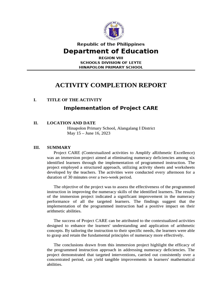 Project CARE: Enhancing Numeracy Skills | PDF | Learning | Teachers