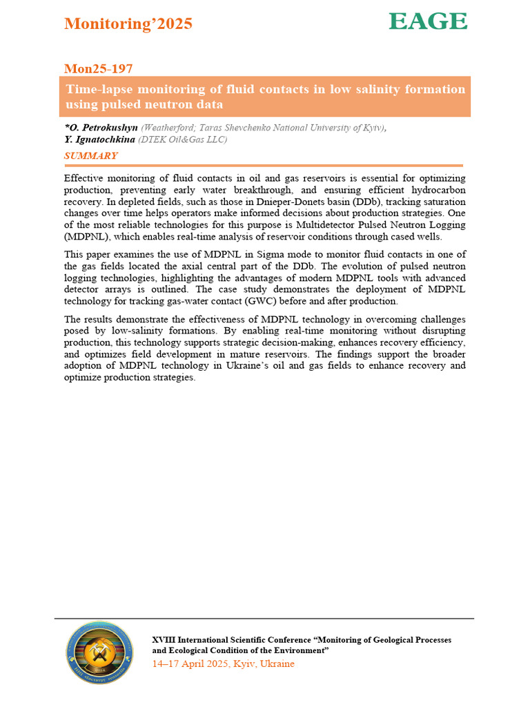 Time-Lapse Monitoring of Fluid Contacts in Low Salinity Formation | PDF ...