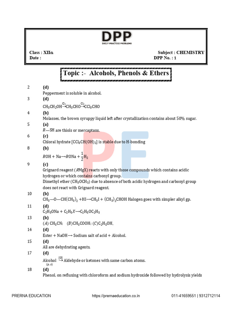 DPP 1 Solutions | PDF | Ether | Hydroxide