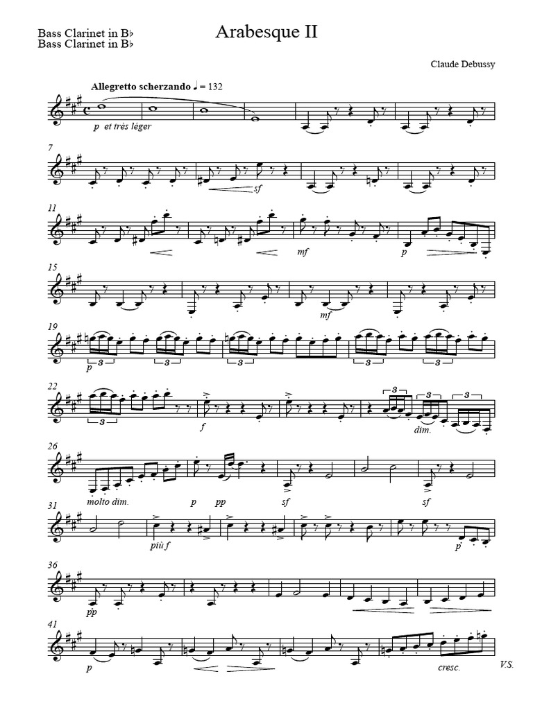Arabesque II for Bass Clarinet | PDF | Musical Compositions | Elements ...