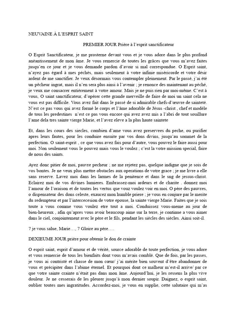 Neuvaine à l'Esprit Saint : Prières et Dons | PDF | Dieu | Saint-Esprit