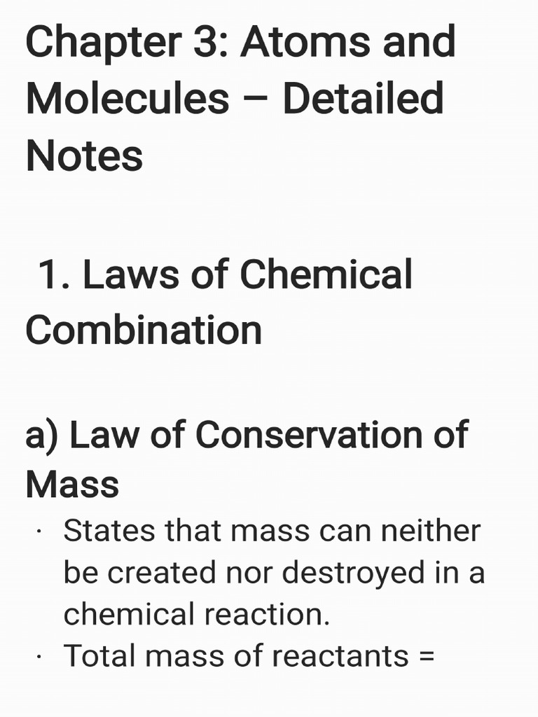 Chapter 3 Atoms and Molecules Typed Notes | PDF