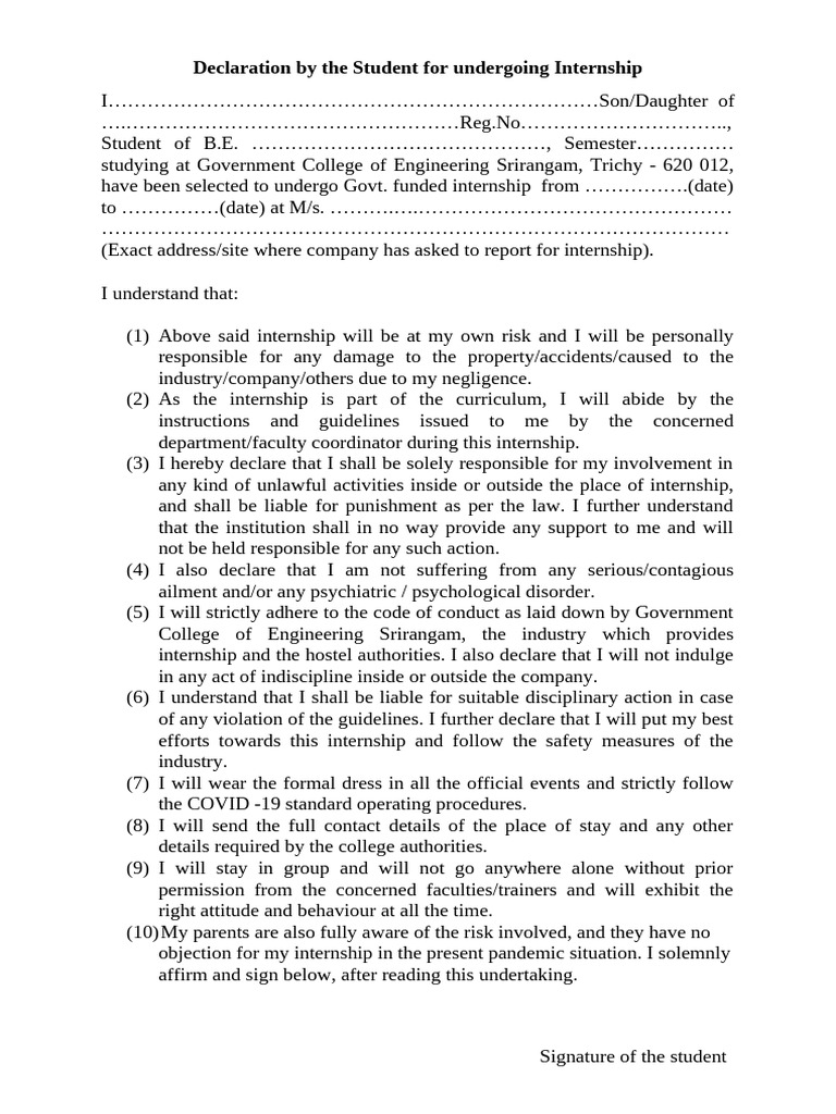 Internship Declaration Form for Students | PDF | Justice | Crime & Violence