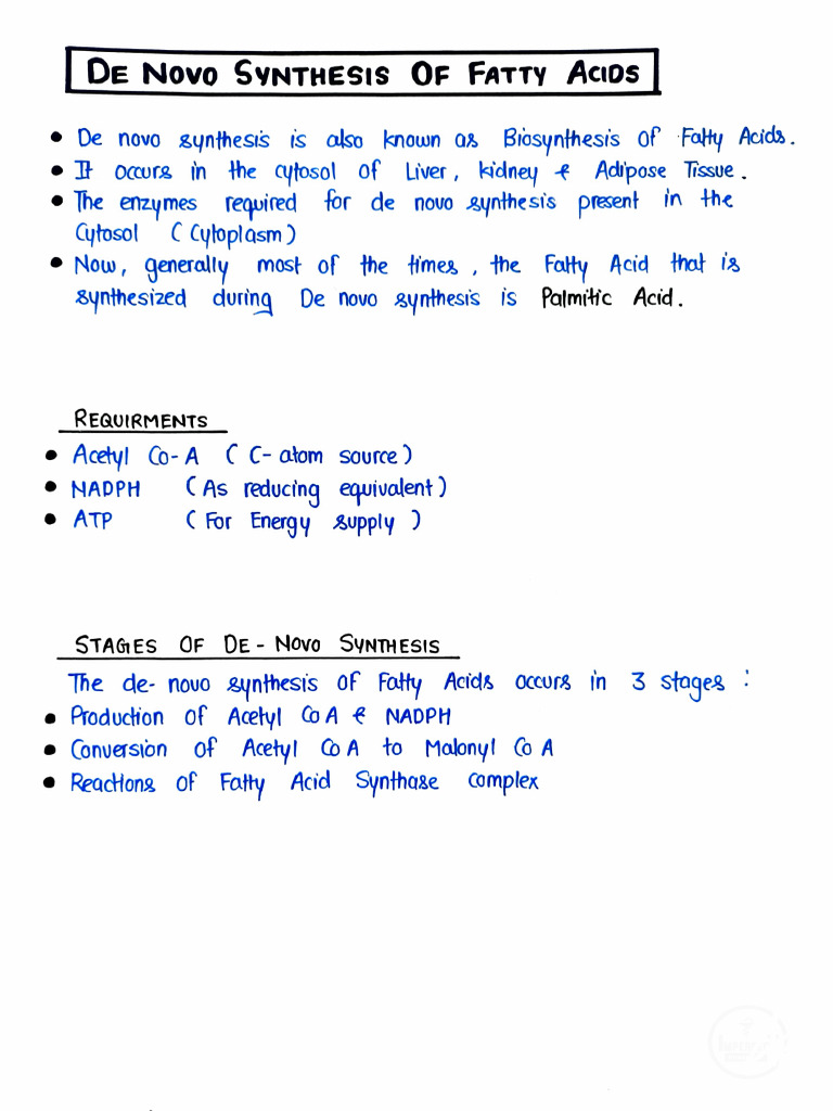 De Novo Synthesis of Fatty Acids | PDF | Biochemistry | Chemistry