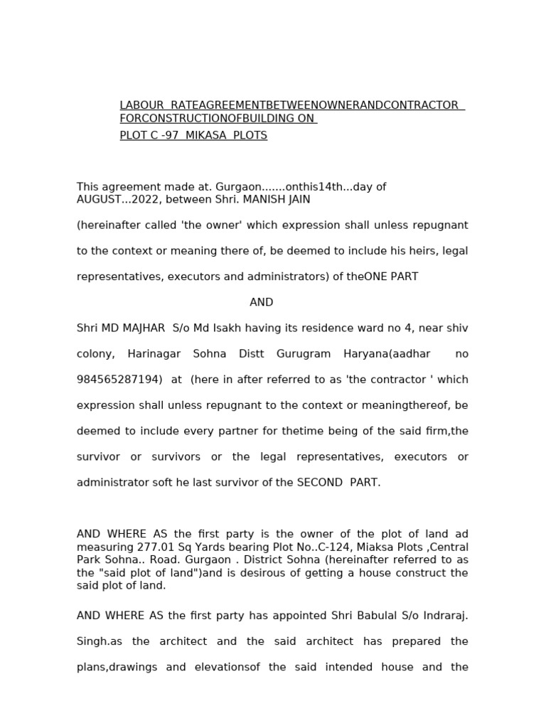 Labour Rate Agreement for Building Construction | PDF | Concrete ...