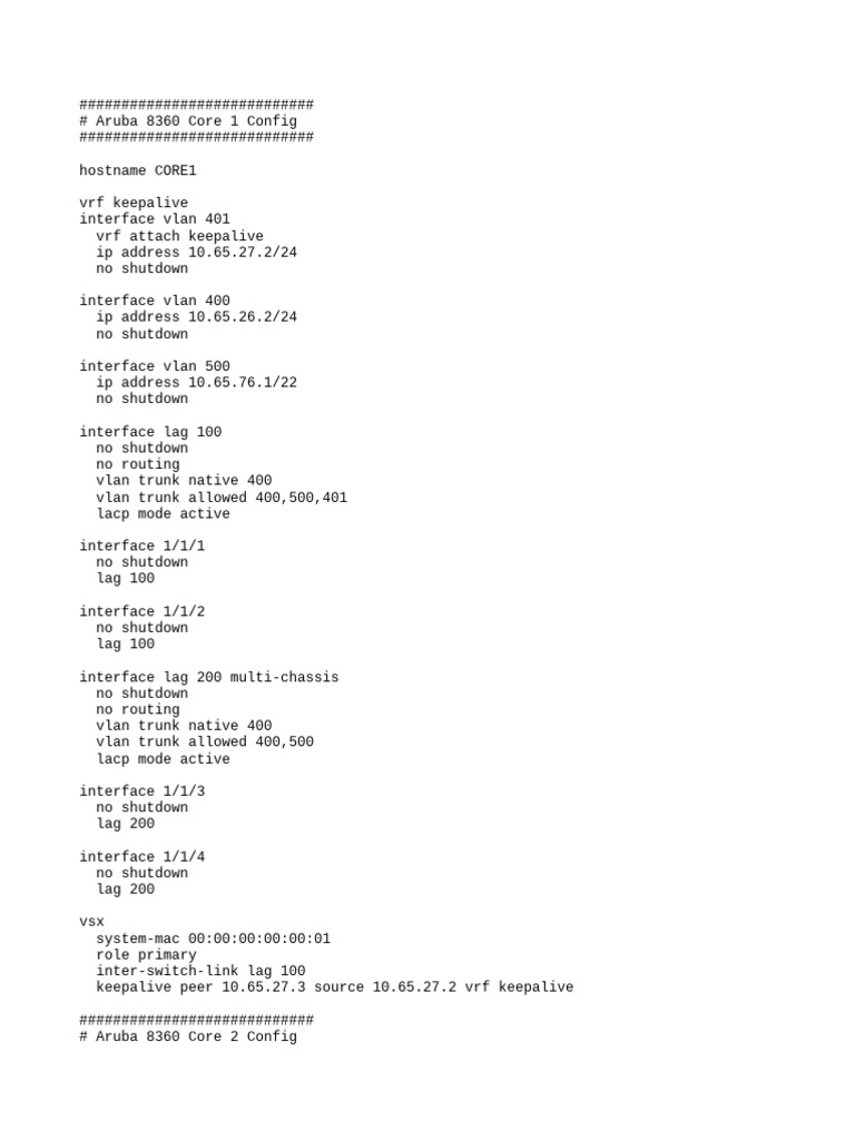 Aruba VSX Keepalive Configuration Guide | PDF