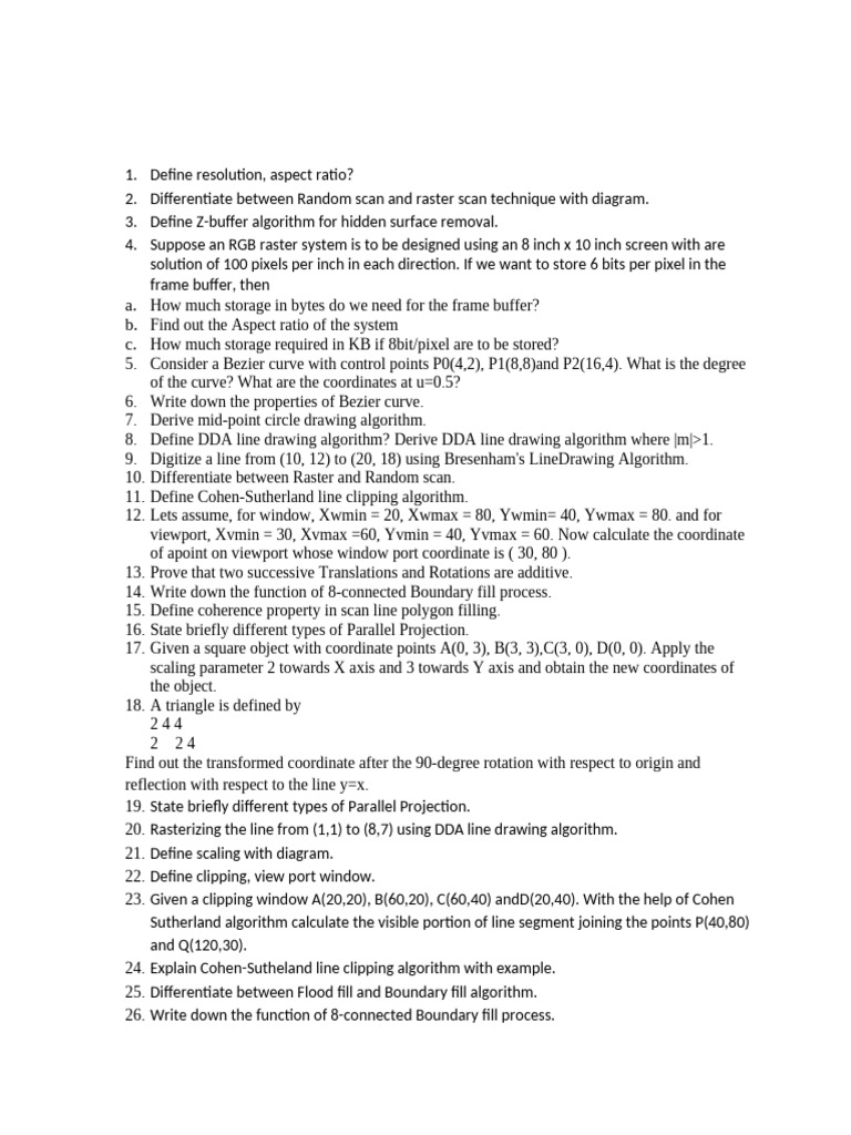 Suggestive questions-IT603A | PDF | 2 D Computer Graphics | Graphics