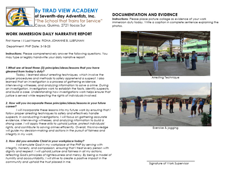 PNP Work Immersion Report on Arrest Techniques | PDF | Justice | Crime ...