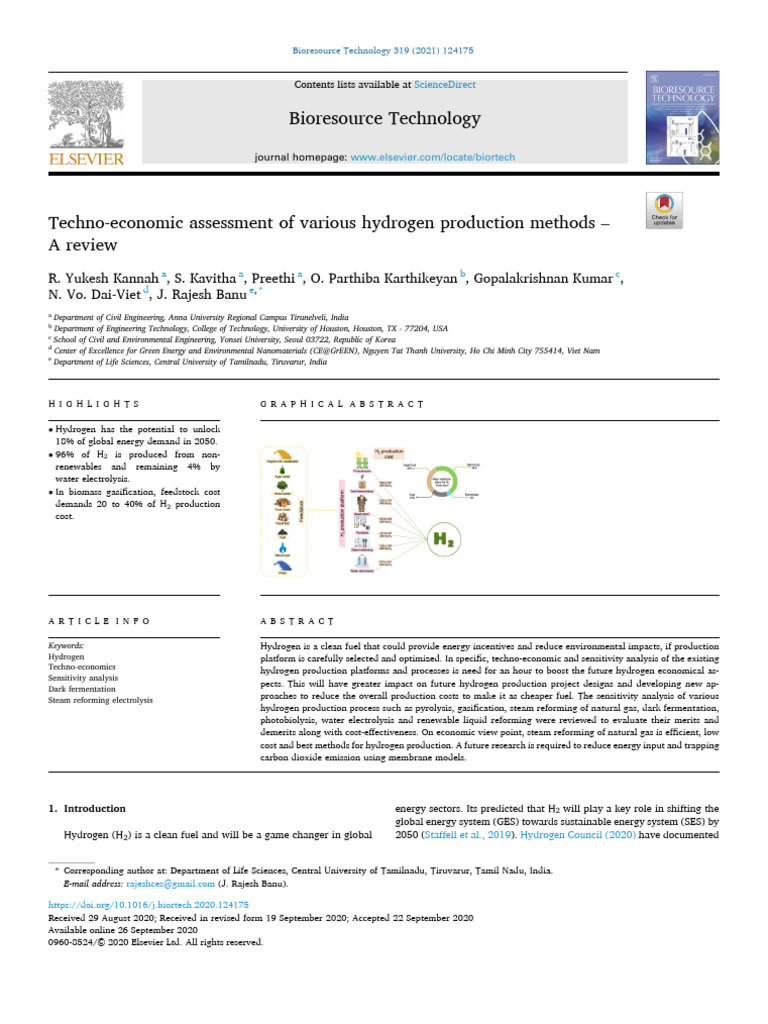 Techno-Economic Review of Hydrogen Production | PDF | Gasification ...
