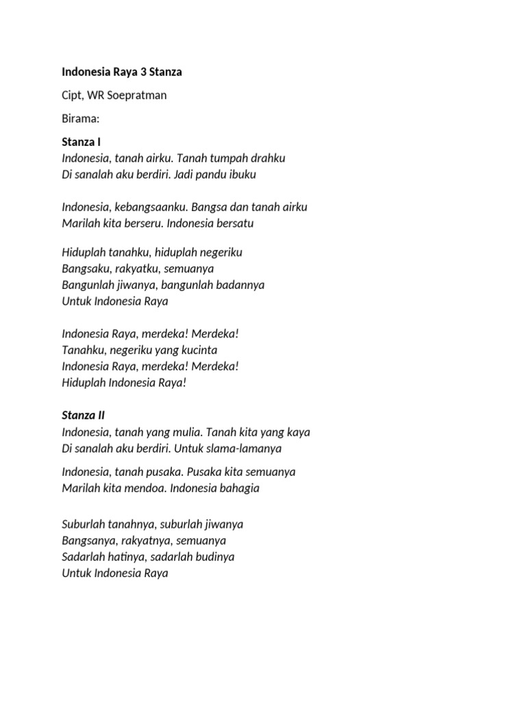 Lirik Lagu Nasional Indonesia Pendek | PDF