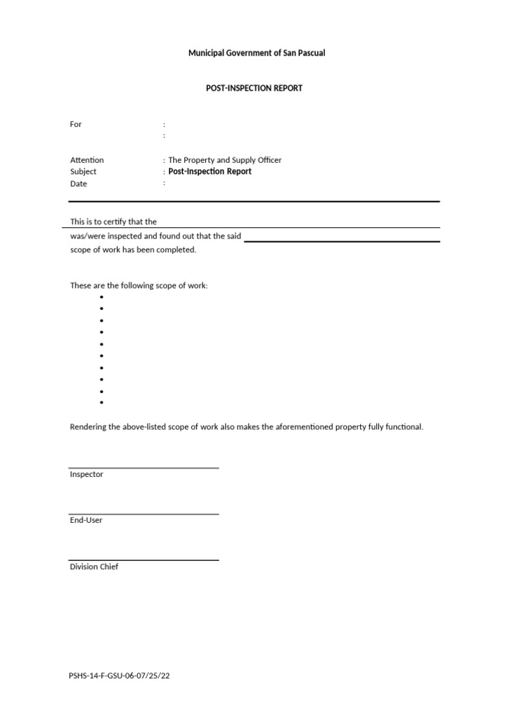 Post-Inspection Report Template | PDF