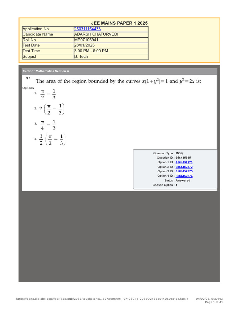 JEE Mains Paper 1 2025 Overview | PDF | Multiple Choice | Chess Theory