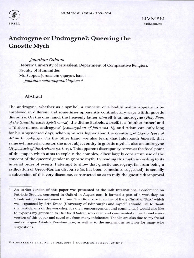 Queering Androgyny in Gnostic Myth | PDF | Gnosticism | Adam