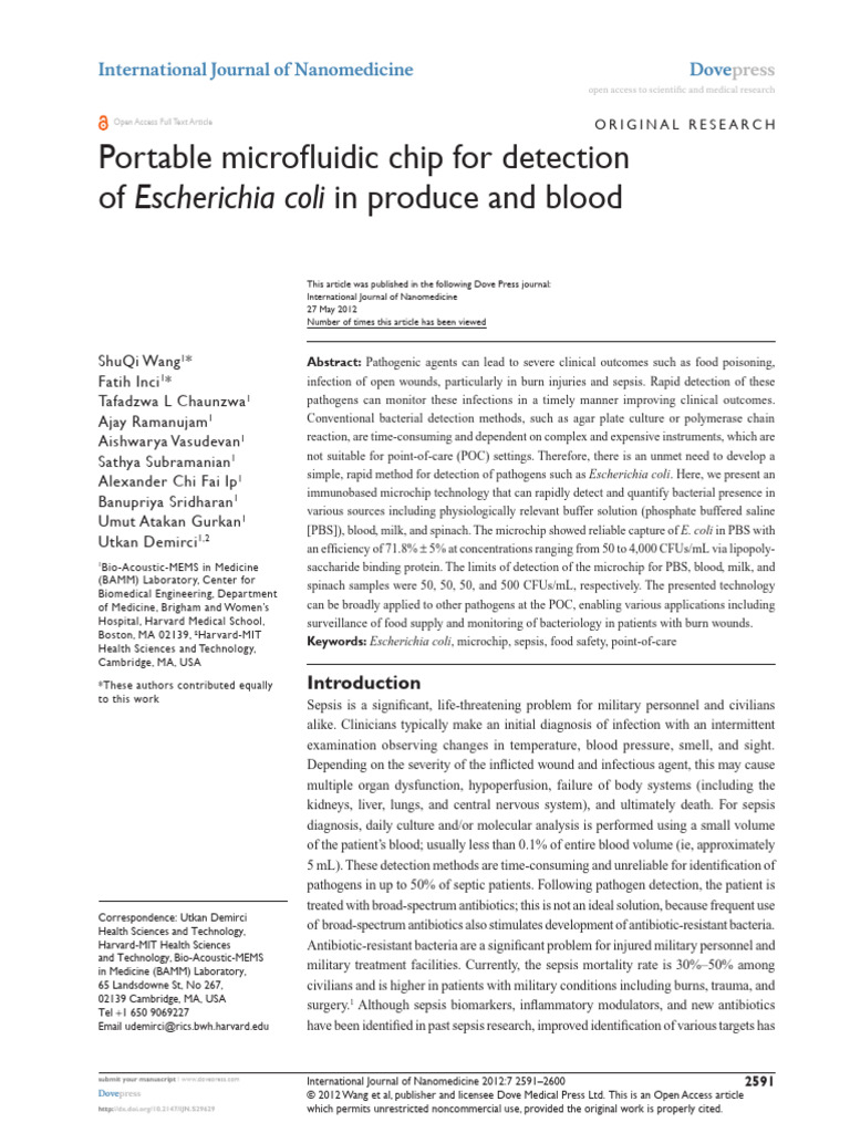 Microfluidic Chip for E. coli Detection | PDF | Microfluidics | Sepsis