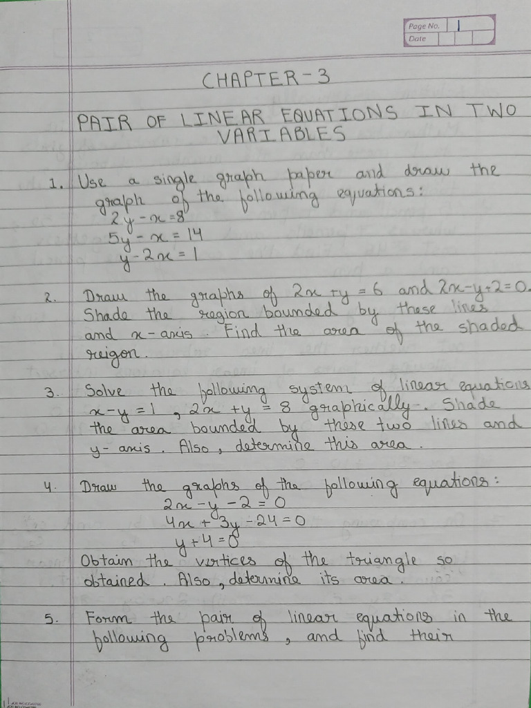 Ch-3 Linear Equations in Two Variables | PDF | Equations | Algebra